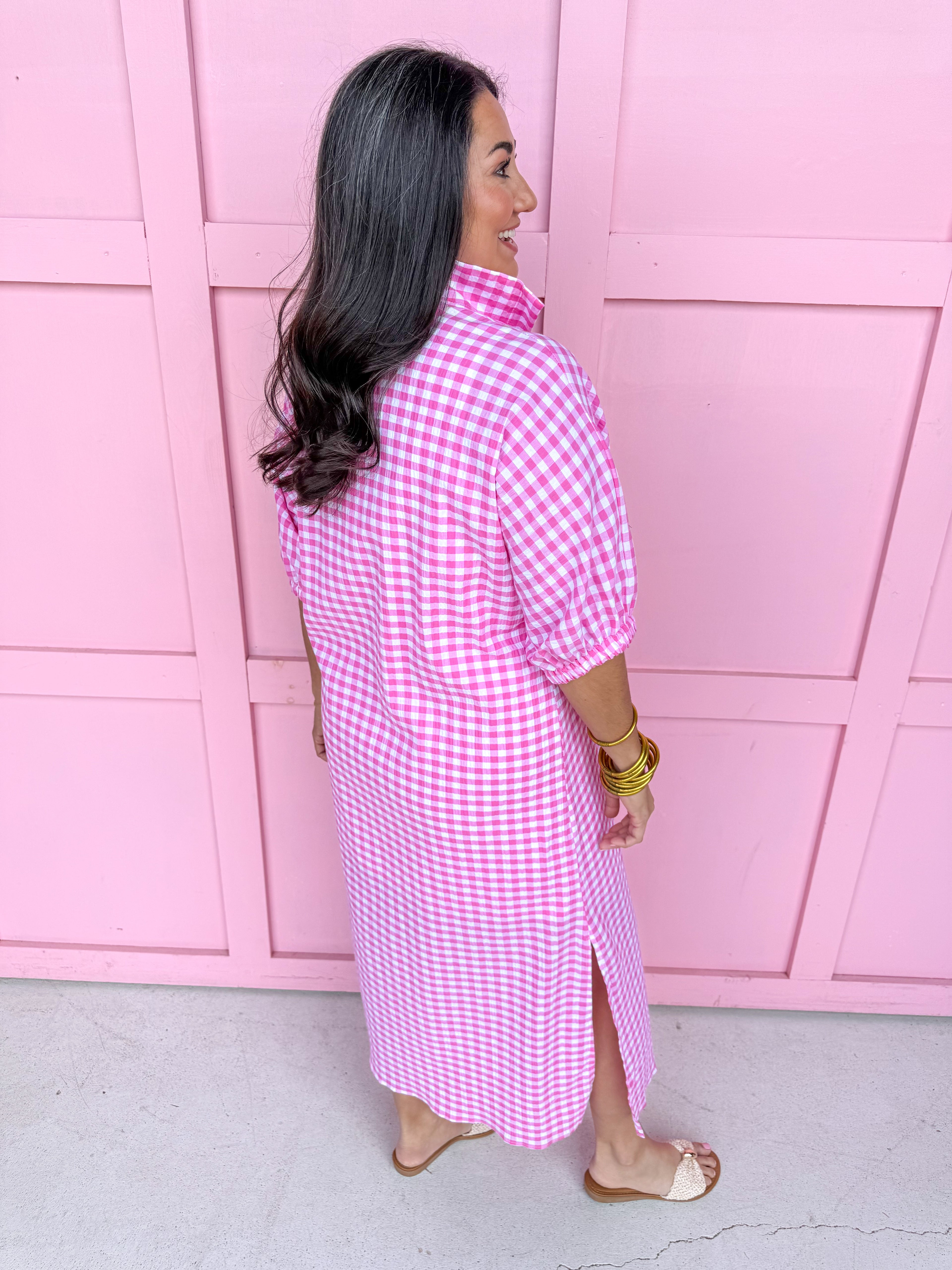 ADRIENNE | Blakely Dress - Pink Seer Gingham