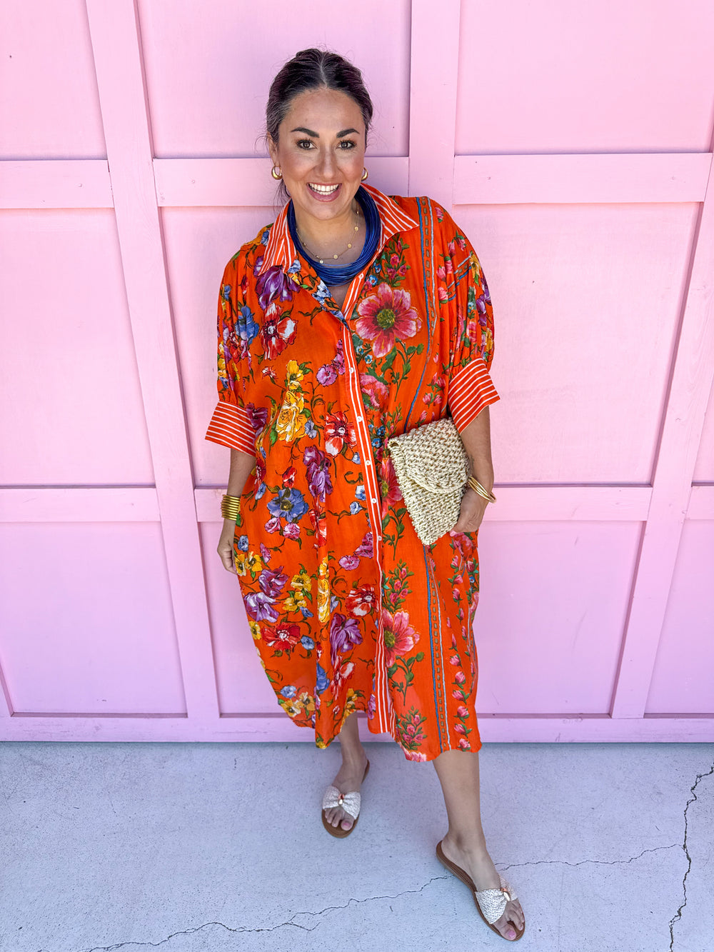 Jincy's Women's Boutique Orange Paradise Oversized Tunic Orange Floral Print