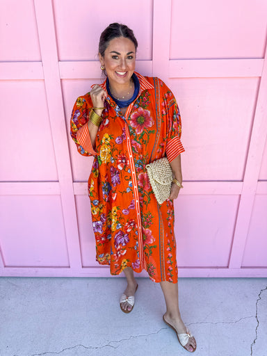 Jincy's Women's Boutique Orange Paradise Oversized Tunic Orange Floral Print