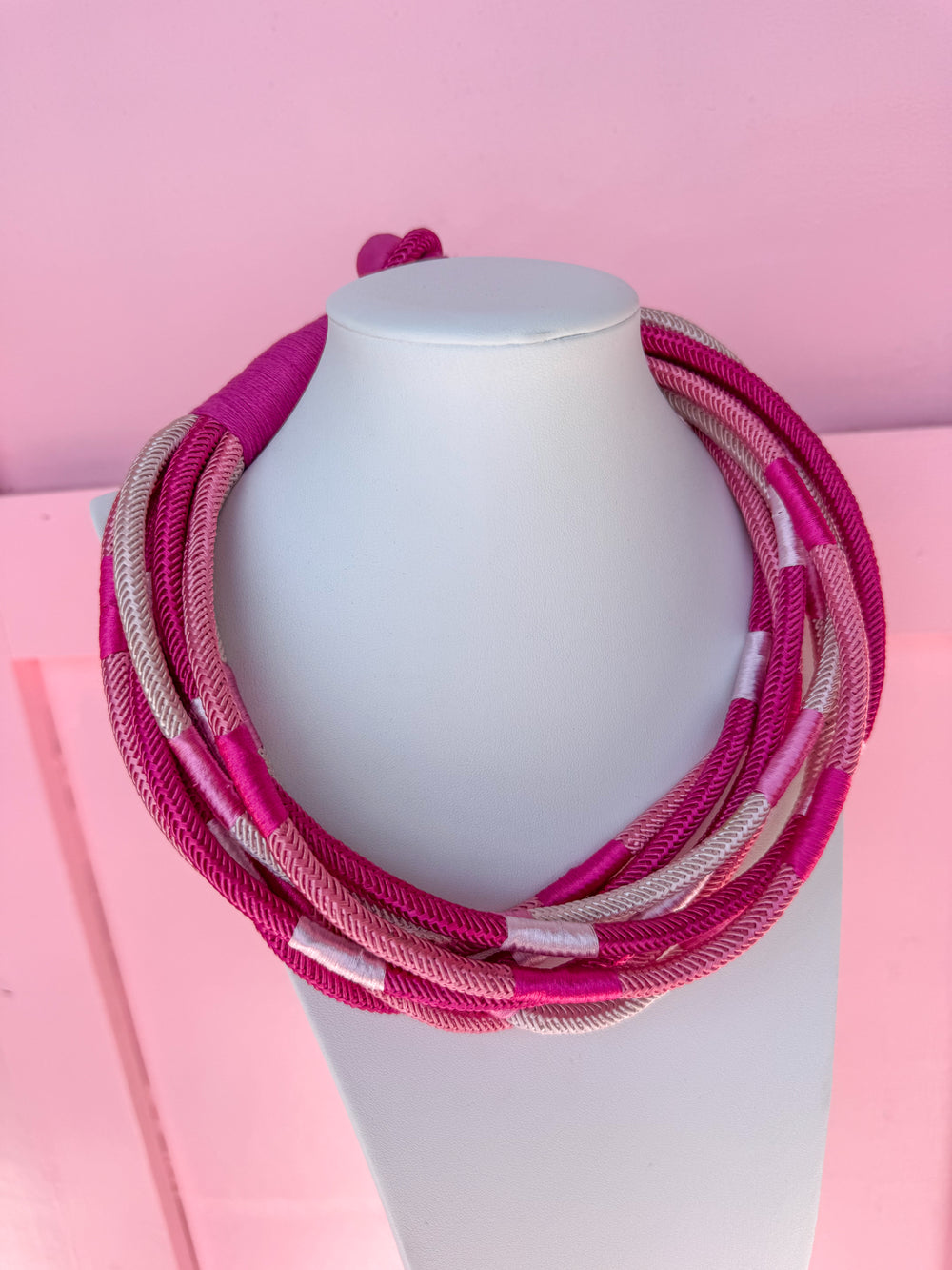 Multi Strand Slub Rope Necklace - Multi Pink