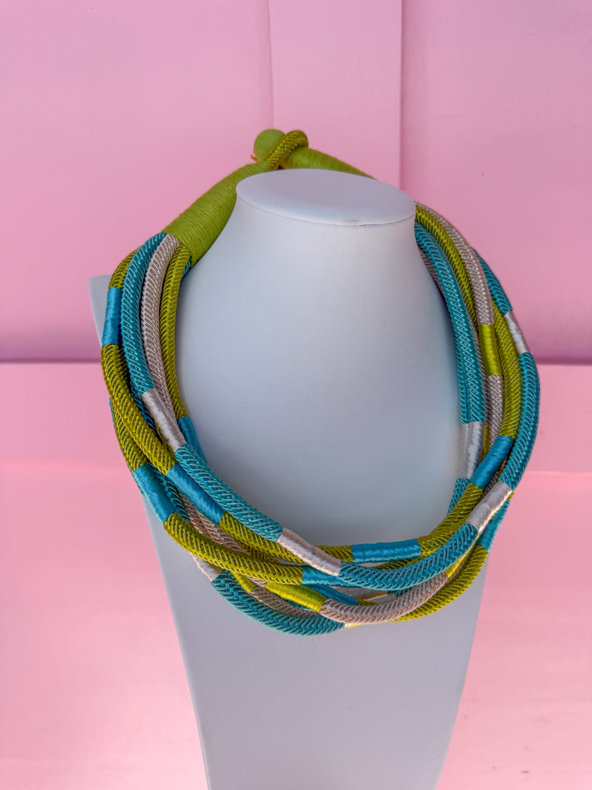 Multi Strand Slub Rope Necklace - Citrus/Turquoise