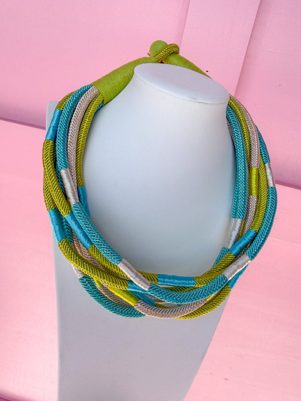 Multi Strand Slub Rope Necklace - Citrus/Turquoise