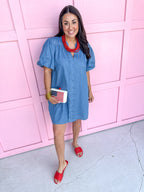 denim puff sleeves button front mini length womens boutique jincy's 