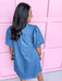denim puff sleeves button front mini length womens boutique jincy's 