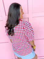 Mary Square Elaine Top Red/Blue/White Gingham button up puff sleeves womens boutique jincy's