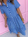 Mary Square Jema Dress Navy Mix Gingham blue white tiered short sleeves button front womens boutique jincy's