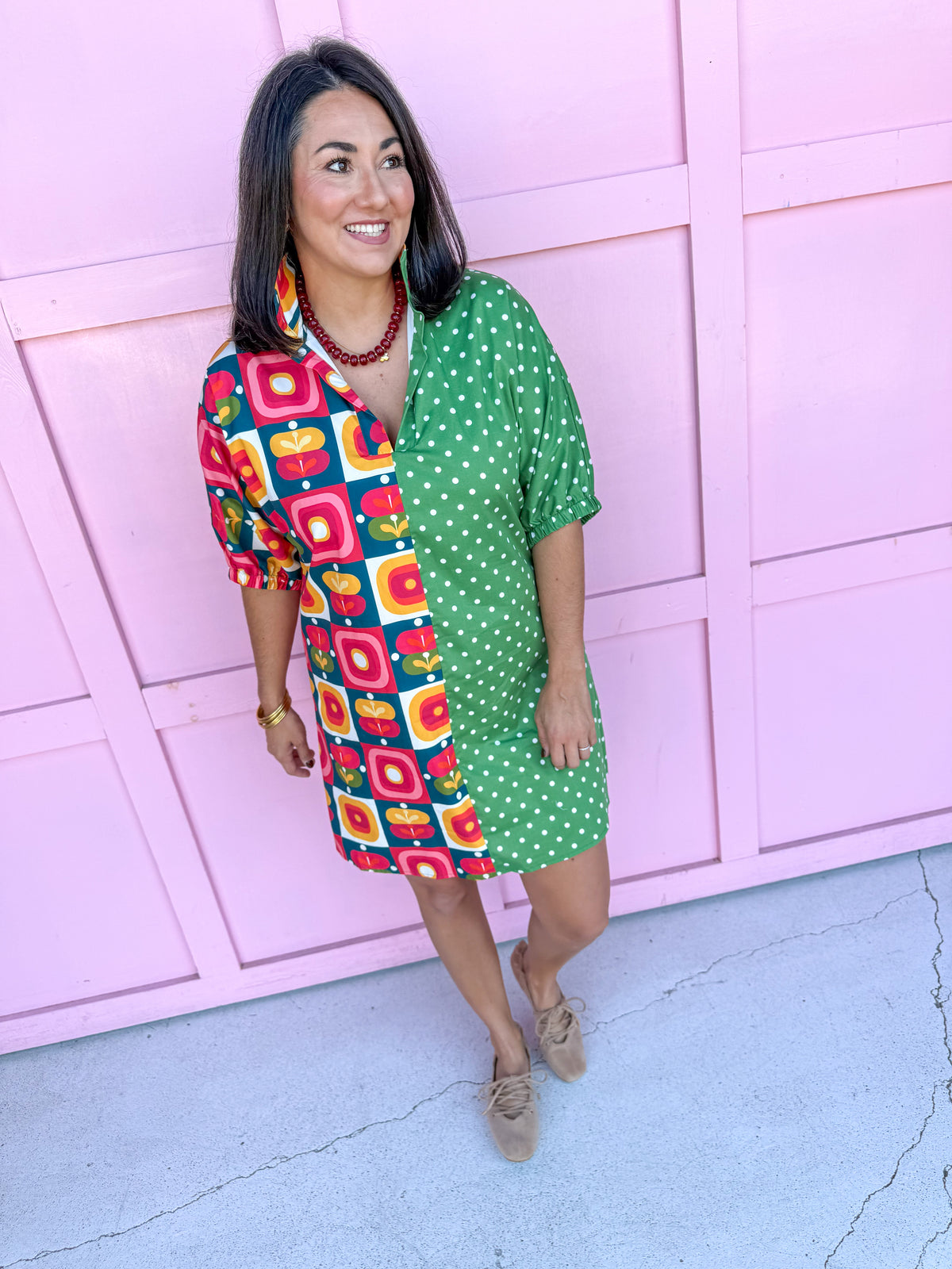 ADRIENNE | Charlotte Dress - Vintage Pop/Forest Polka Dot
