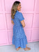 Mary Square Jema Dress Navy Mix Gingham blue white tiered short sleeves button front womens boutique jincy's