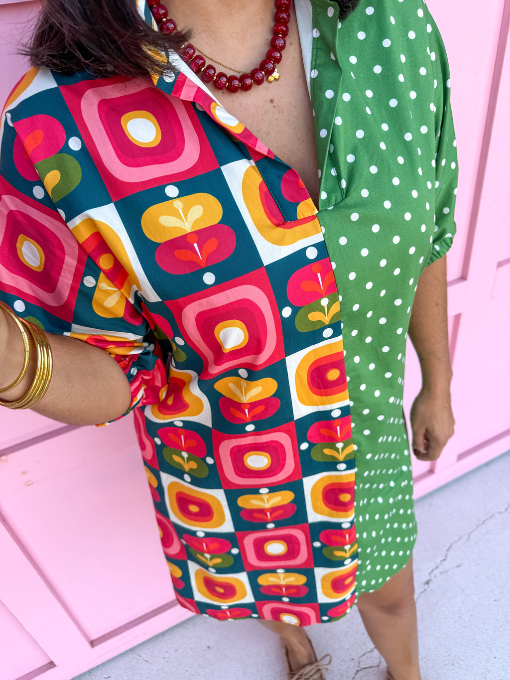 ADRIENNE | Charlotte Dress - Vintage Pop/Forest Polka Dot