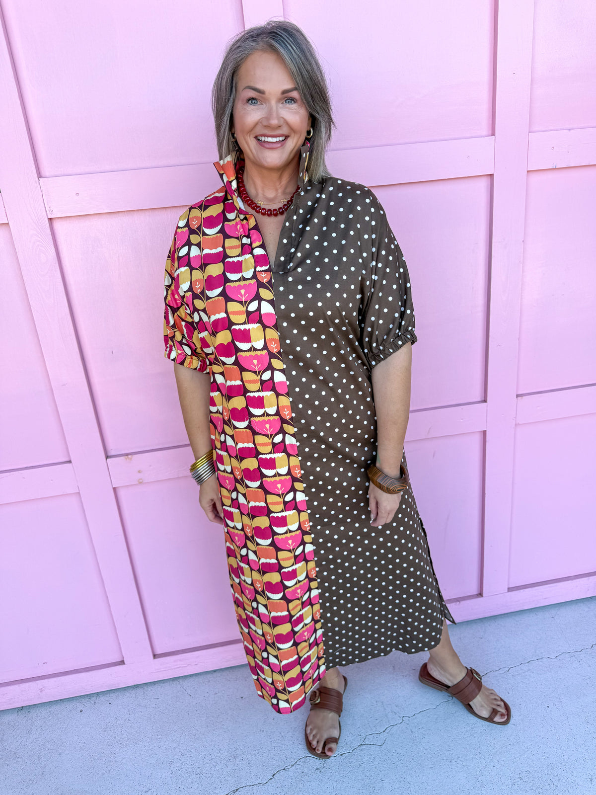 ADRIENNE | Blakely Dress - Petal Groove/Brown Polka Dot