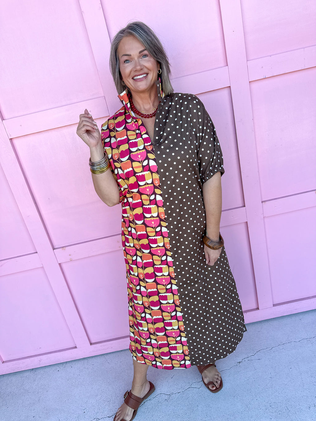 ADRIENNE | Blakely Dress - Petal Groove/Brown Polka Dot