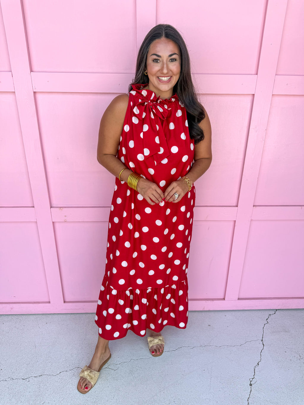 Polka Dot Pretty Dress - Crimson/White