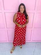 Polka Dot Pretty Dress - Crimson/White