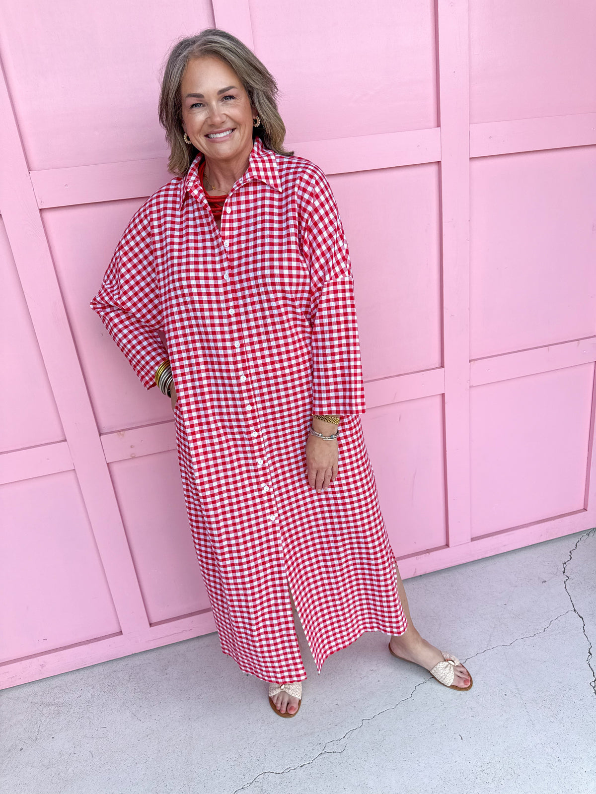 ADRIENNE Regan Dress Red Seer Gingham womens boutique summer button front collared jincy's