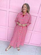 ADRIENNE Regan Dress Red Seer Gingham womens boutique summer button front collared jincy's