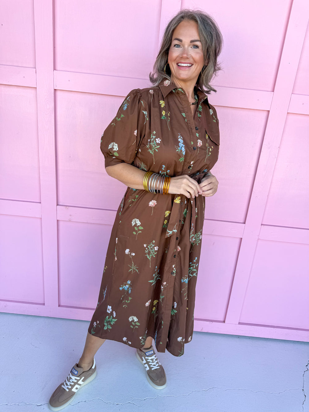 Jincy's Women's Boutique Brown Fall Floral Midi Dress 