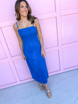 Suede Midi Dress - Blue