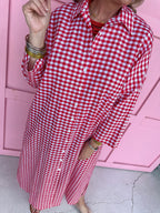 ADRIENNE Regan Dress Red Seer Gingham womens boutique summer button front collared jincy's