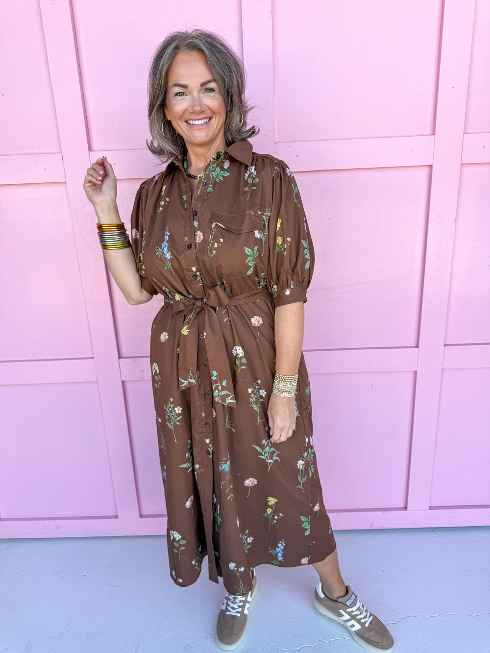 Jincy's Women's Boutique Brown Fall Floral Midi Dress 