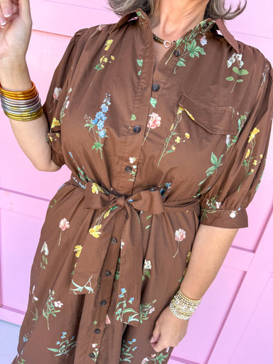 Jincy's Women's Boutique Brown Fall Floral Midi Dress 