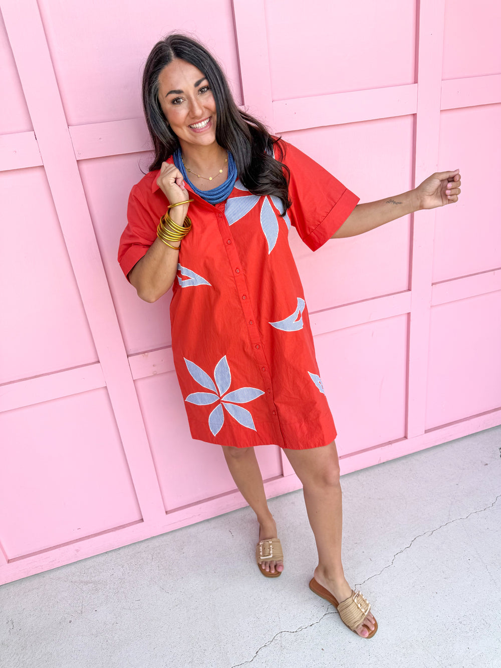 womens boutique dress red white blue button front flowers short sleeve midi jincy's plus size