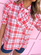 womens boutique plaid button front mini puff sleeves tie neck womens boutique jincy's