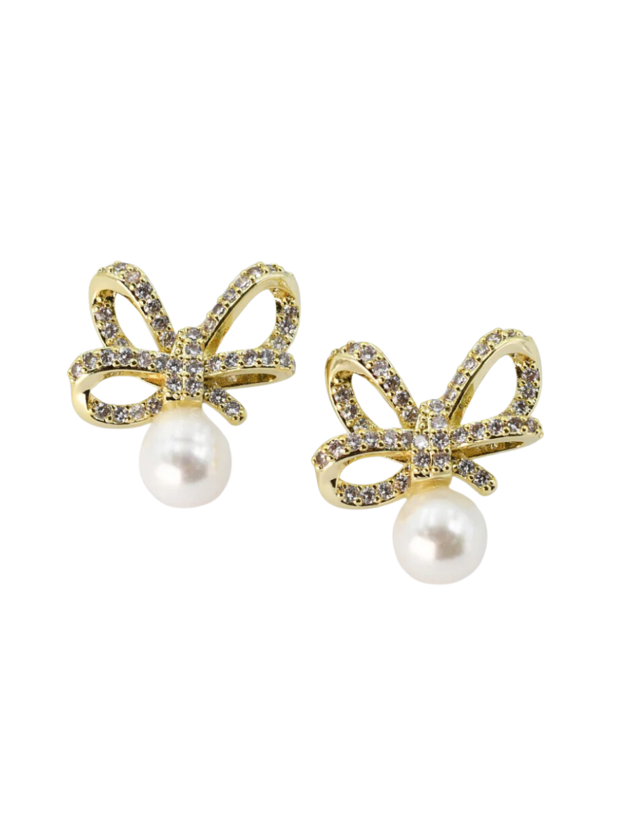 Treasure Jewels | Crystal Ribbon Pearl Earrings