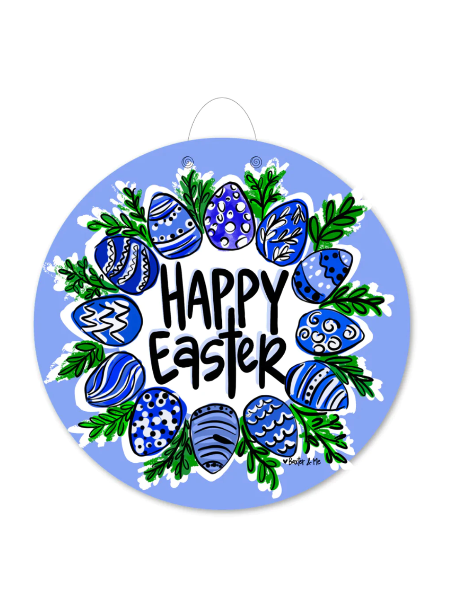 Blue & White Easter Wreath Door Hanger