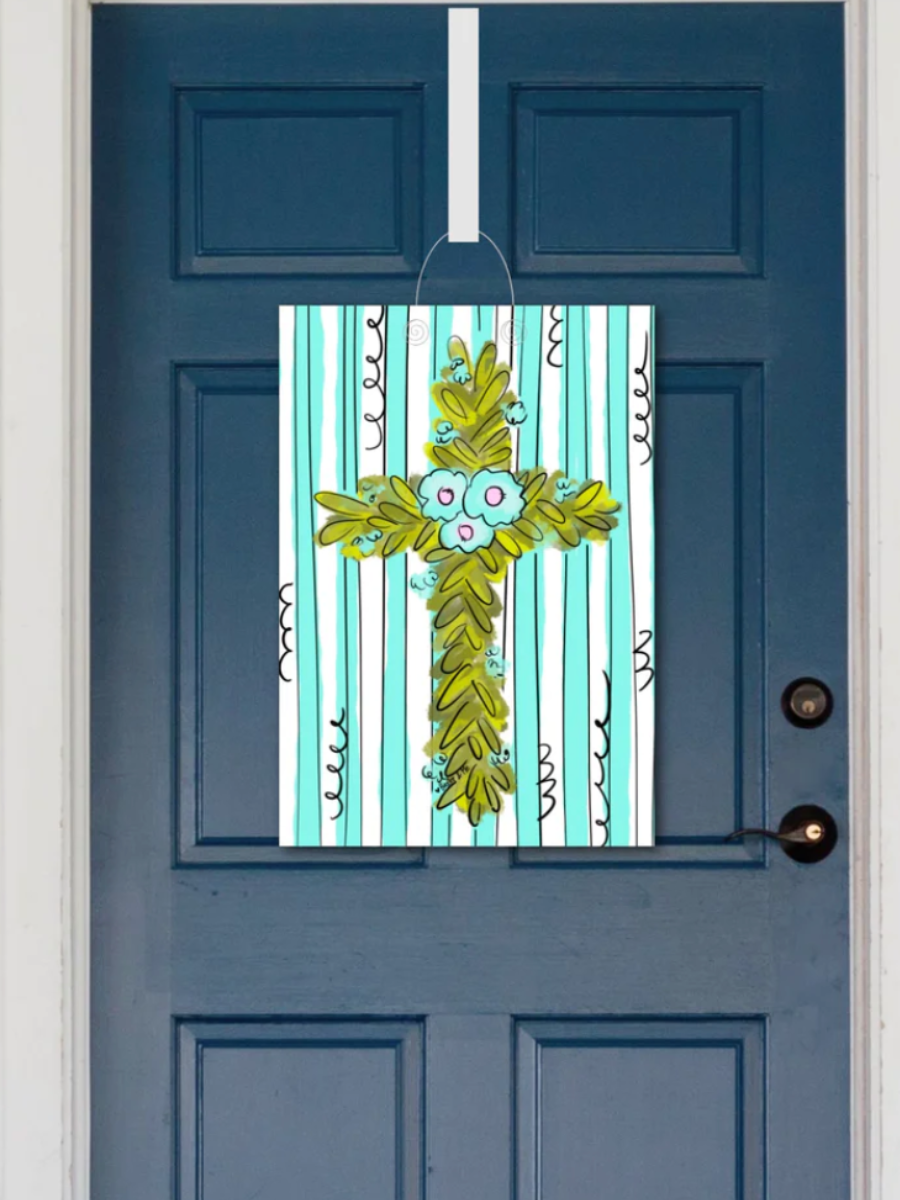 Striped Greenery Cross Door Hanger