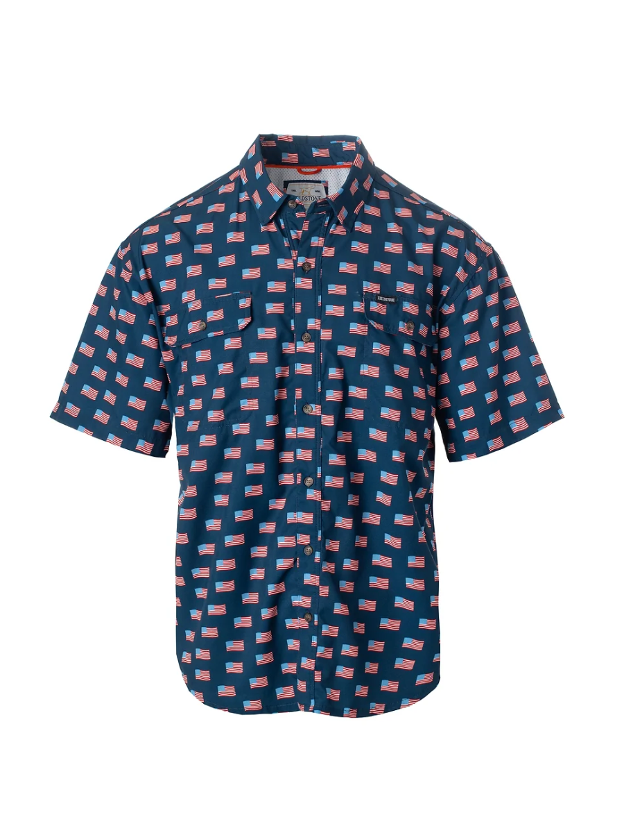 Fieldstone | YOUTH American Flag Button Down - Navy