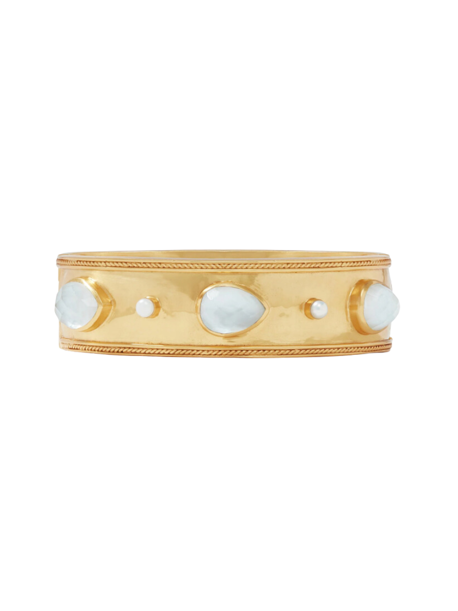 Julie Vos Cannes Statement Hinge Bangle Iridescent Clear Crystal Pearl Statement Bangle Bracelet Women's Jewelry Accessory Gift Jincy's
