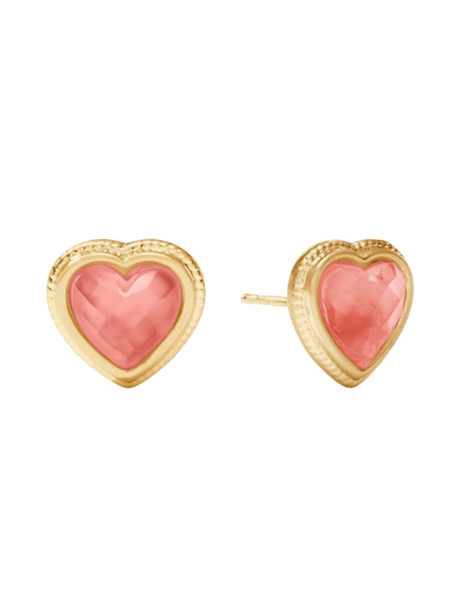 Julie Vos Heart Stud Iridescent Blush Pink Heart Earring Pink Bright Pink Heart Stone Gold Women's Accessory Jewelry Gift Jincy's