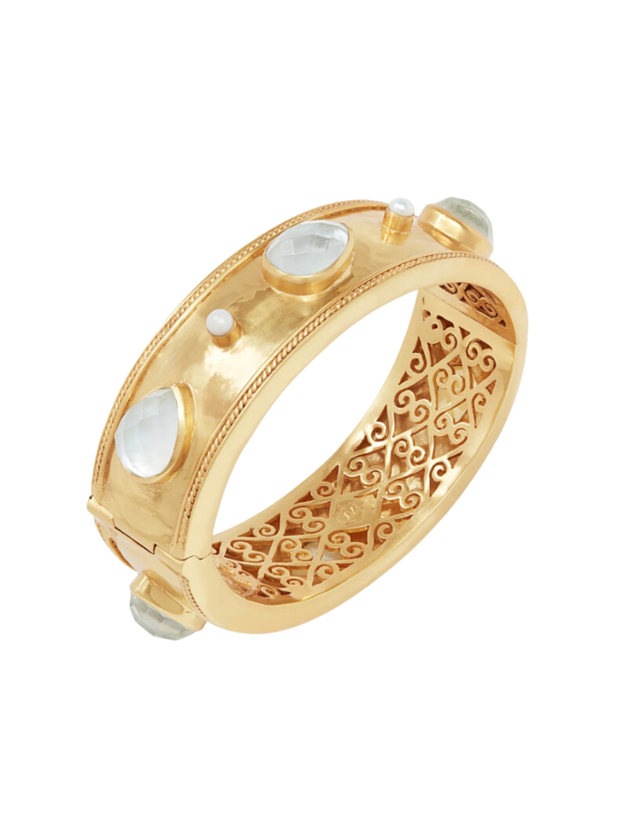 Julie Vos Cannes Statement Hinge Bangle Iridescent Clear Crystal Pearl Statement Bangle Bracelet Women's Jewelry Accessory Gift Jincy's