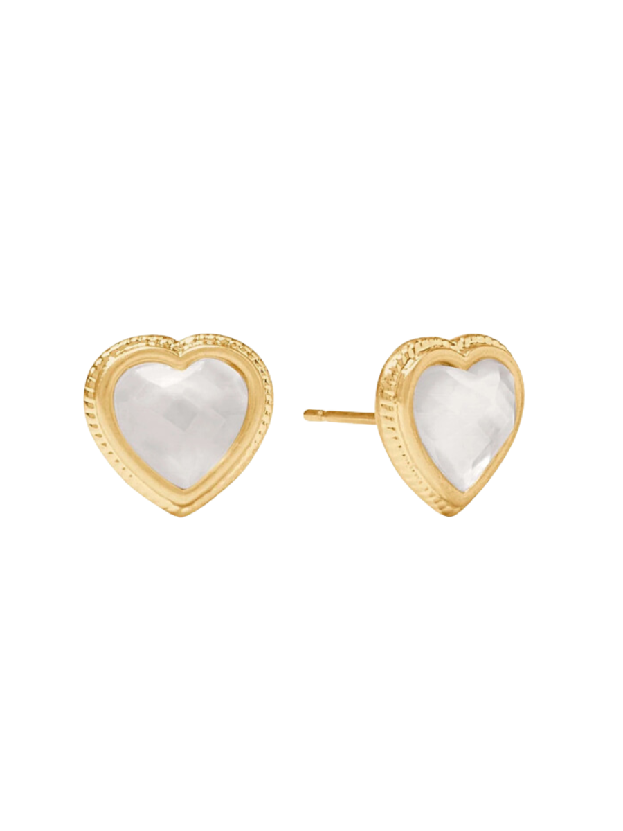 Julie Vos Heart Stud Iridescent Clear Crystal Heart Earring Clear White Heart Stone Gold Women's Accessory Jewelry Gift Jincy's