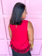 Jincy's Women's Boutique Game Day Red Sleeveless Loop Hem Tank TCEC CT10040