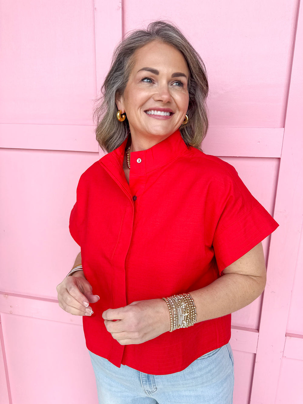 Jincy's Women's Boutique Spring Styles Red Mock Neck Top