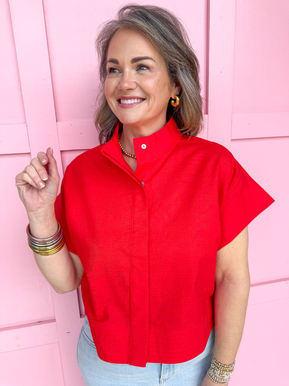 Jincy's Women's Boutique Spring Styles Red Mock Neck Top