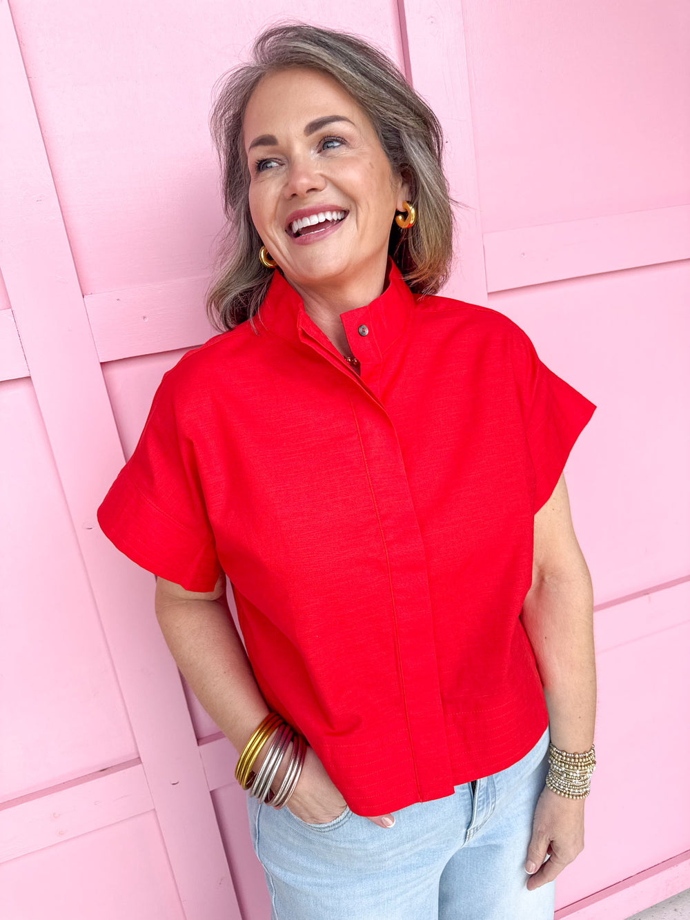 Jincy's Women's Boutique Spring Styles Red Mock Neck Top