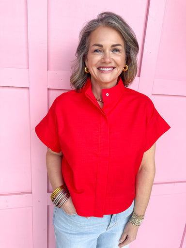 Jincy's Women's Boutique Spring Styles Red Mock Neck Top