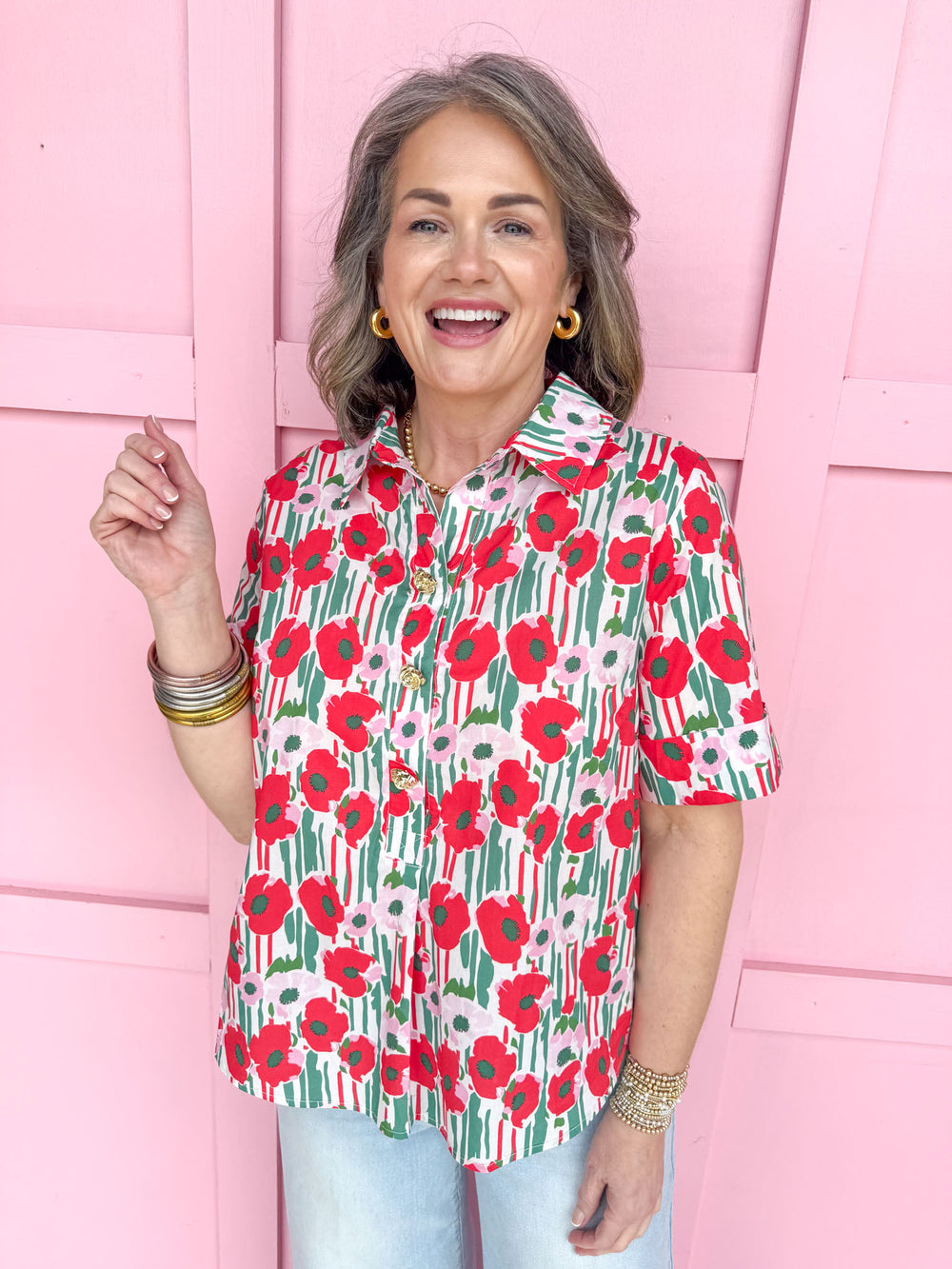 Jincy's Women's Boutique Spring Styles Pink & Poppy Floral Top