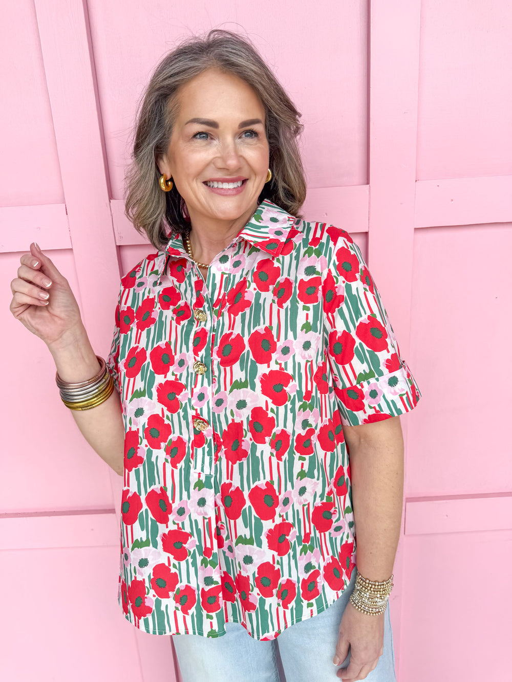 Jincy's Women's Boutique Spring Styles Pink & Poppy Floral Top