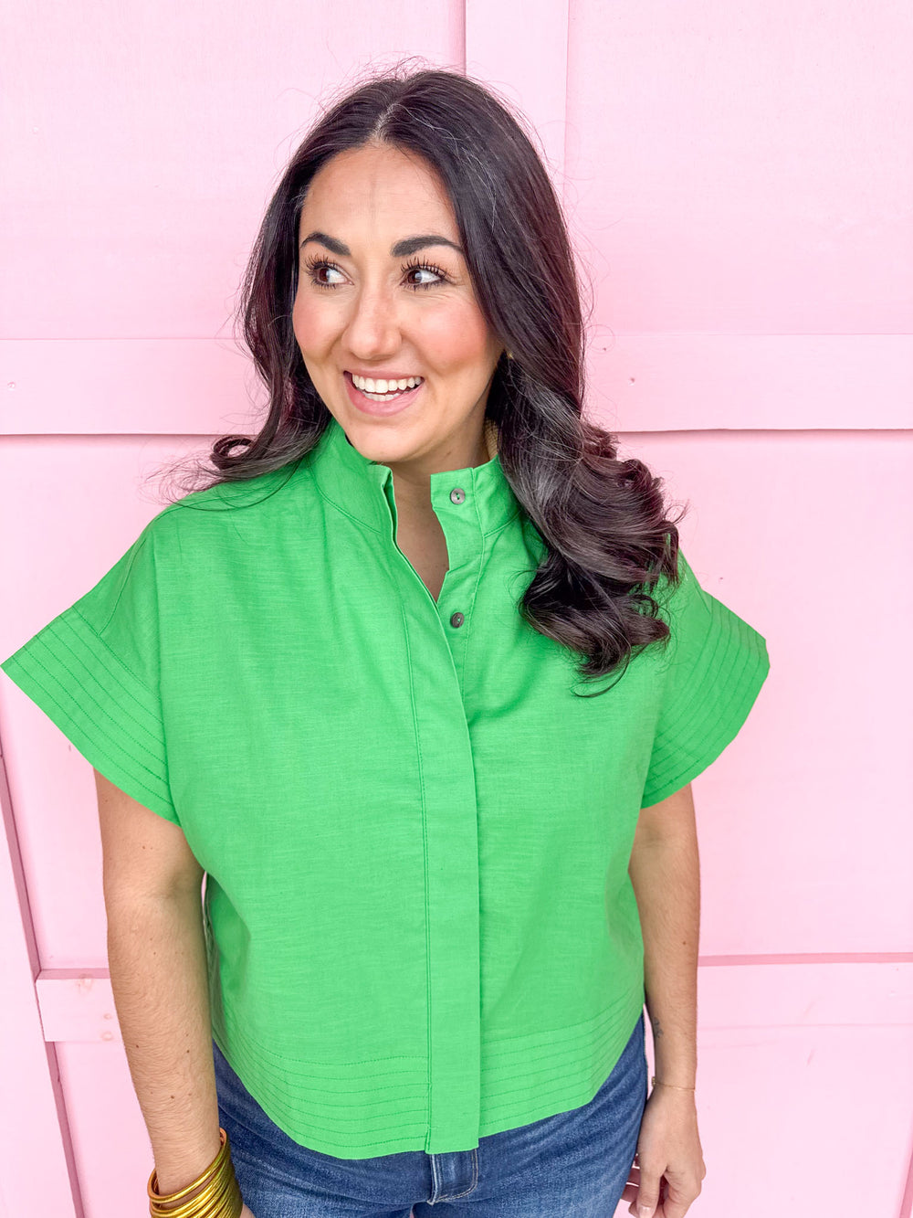 Jincy's Women's Boutique Spring Styles Kelly Green Mock Neck Top