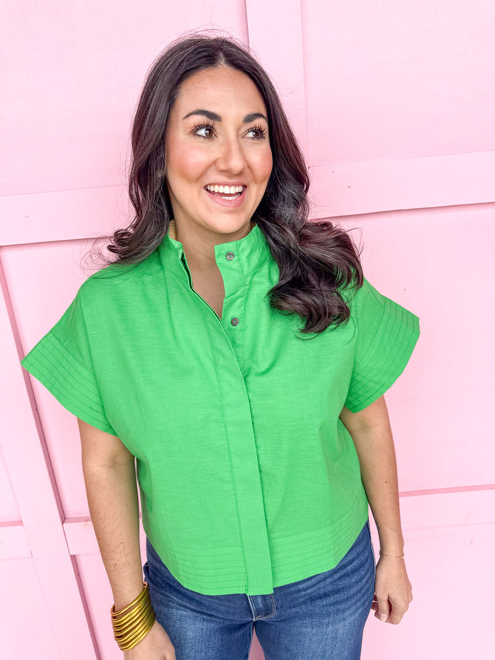 Jincy's Women's Boutique Spring Styles Kelly Green Mock Neck Top