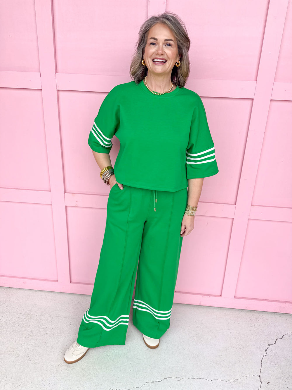 Jincy's Women's Boutique Spring Styles Green Scuba Two Piece Set