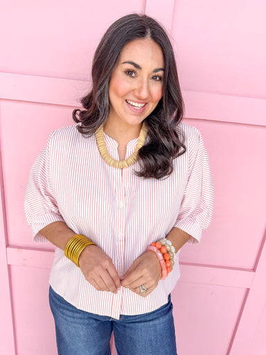 Jincy's Women's Boutique Spring Styles Pink Seersucker Stripe Top
