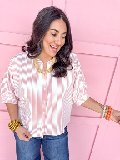 Jincy's Women's Boutique Spring Styles Pink Seersucker Stripe Top