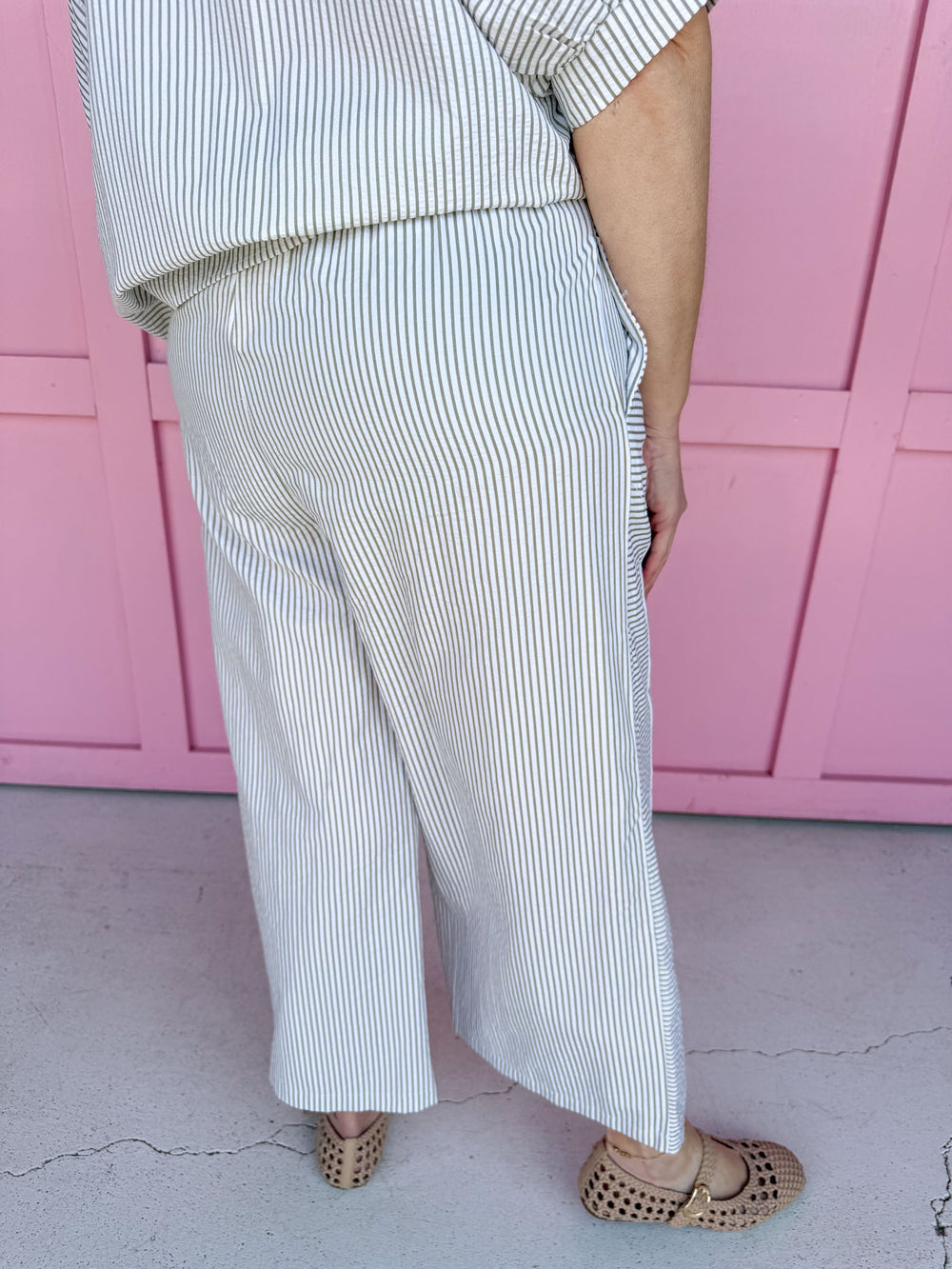 Jincy's Women's Boutique Spring Styles Seersucker Stripe Sage Green Pants