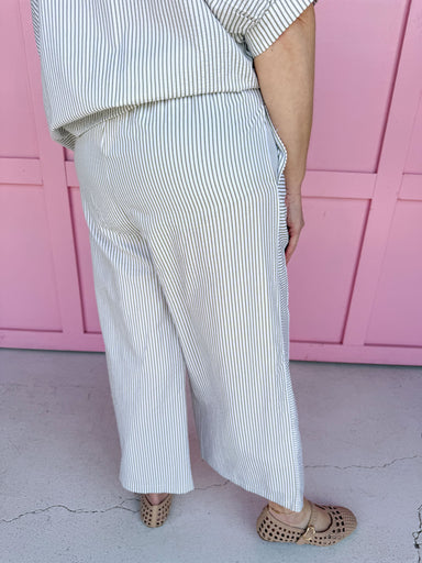 Jincy's Women's Boutique Spring Styles Seersucker Stripe Sage Green Pants