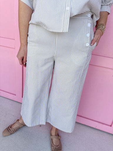 Jincy's Women's Boutique Spring Styles Seersucker Stripe Sage Green Pants