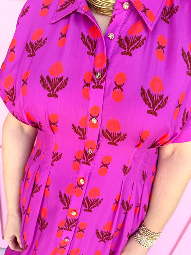 Jincy's Women's Boutique Spring Styles Magenta Block Floral Maxi Midi Dress